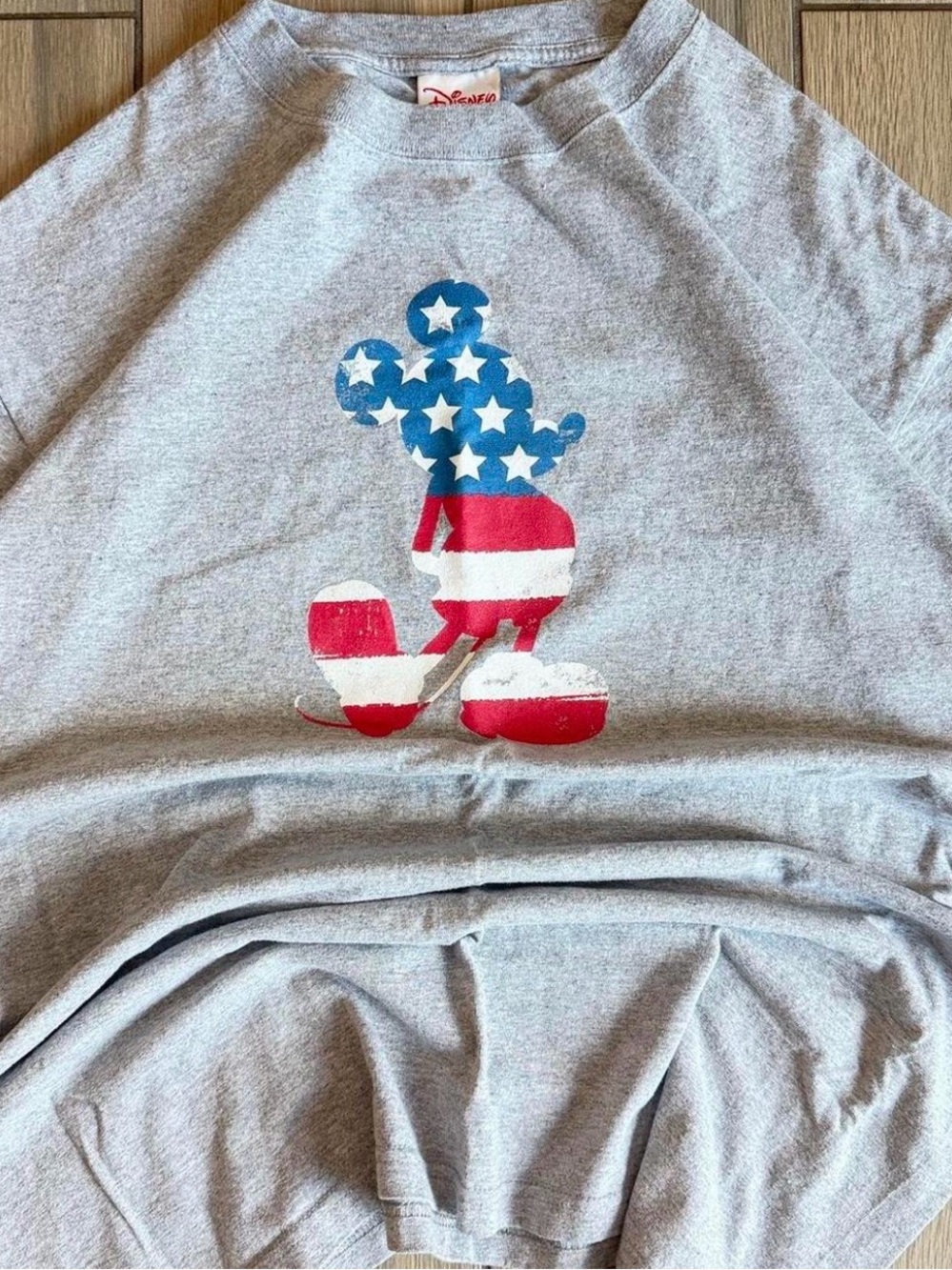 Disney Gray Short Sleeve Tee with Patriotic Mickey Graphic